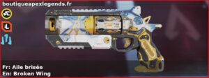 Skin Rare Aile brisée en français ou Broken Wing en anglais pour l'arme Wingman du jeu vidéo apex legends