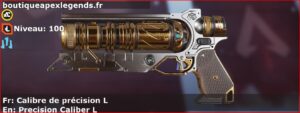 Skin Légendaire Calibre de précision L en français ou Precision Caliber L en anglais pour l'arme Wingman du jeu vidéo apex legends