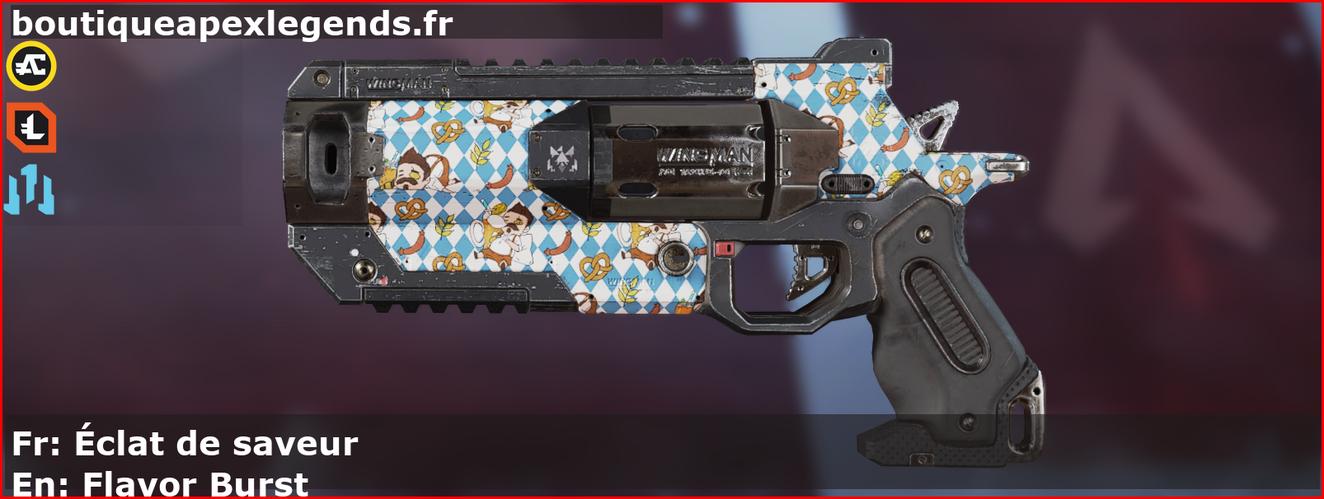 Skin Rare Éclat de saveur en français ou Flavor Burst en anglais pour l'arme Wingman du jeu vidéo apex legends