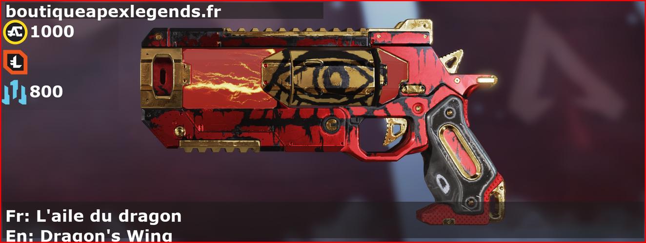 Skin Épique L'aile du dragon en français ou Dragon's Wing en anglais pour l'arme Wingman du jeu vidéo apex legends