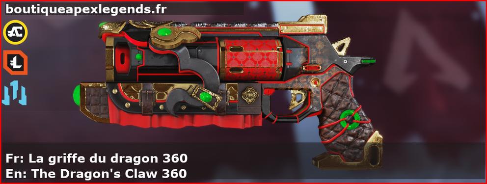 Skin Légendaire La griffe du dragon 360 en français ou The Dragon's Claw 360 en anglais pour l'arme Wingman du jeu vidéo apex legends