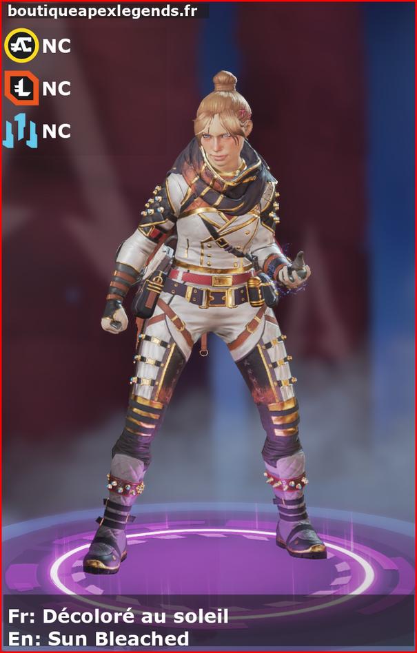 skin pour wraith: Décoloré au soleil en français ou Sun Bleached en anglais , du jeu apex legends