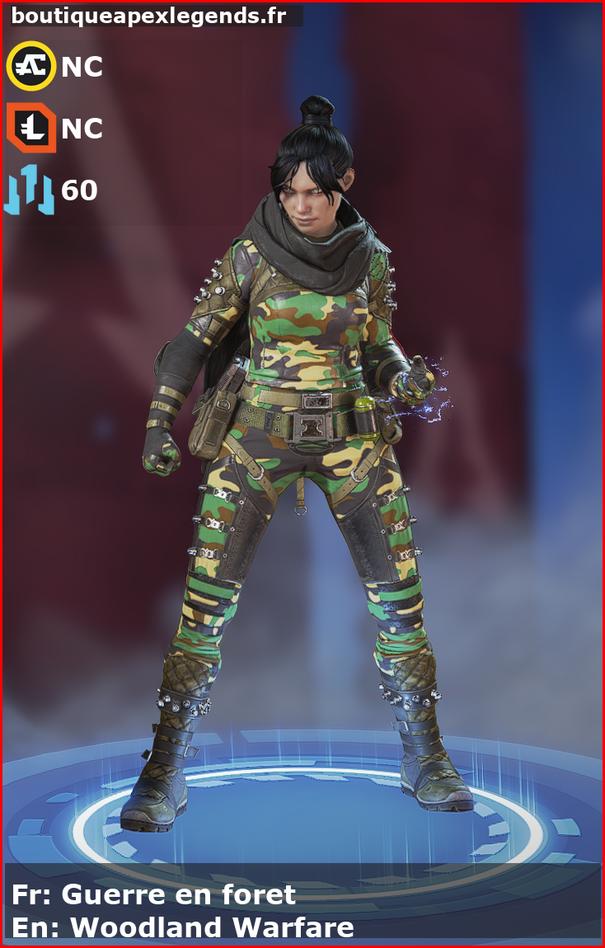 skin pour wraith: Guerre en foret en français ou Woodland Warfare en anglais , du jeu apex legends