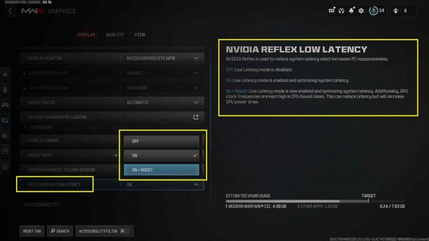 Activer Nvidia Reflex faible latence/Low Latency dans MW3