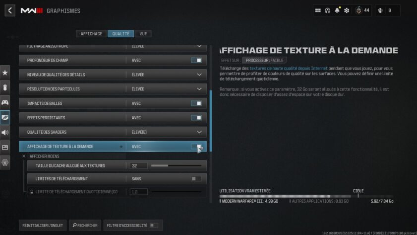 Désactiver l'affichage de texture à la demande dans MW3